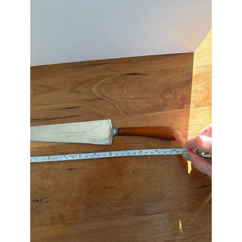 Vintage Butterscotch Bakelite Handle Stainless Steel Cake Pie Server Knife Burns